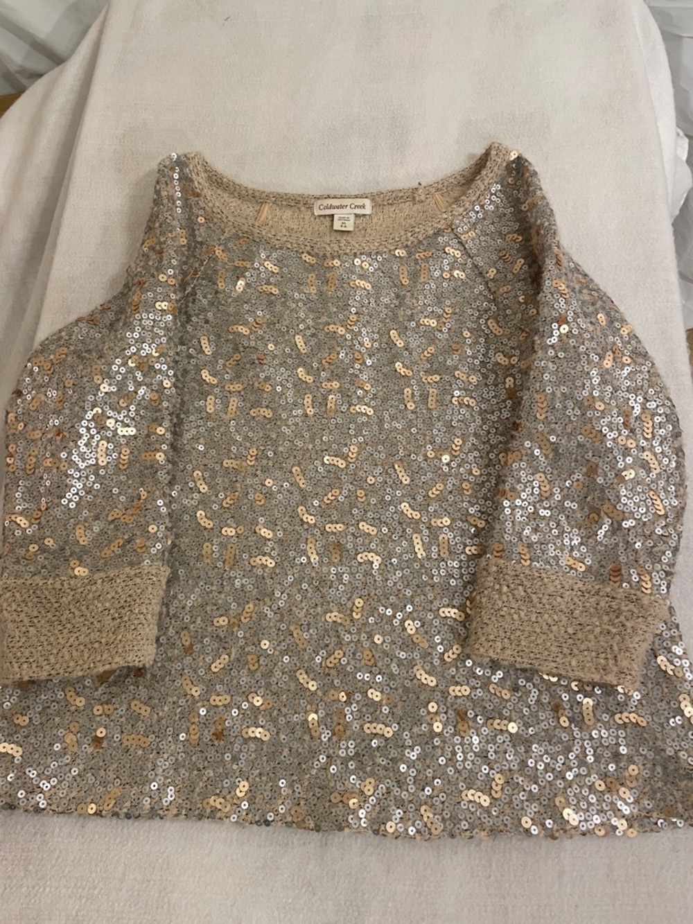 Coldwater Creek Silver and Gold Sequin Scoop Sweater